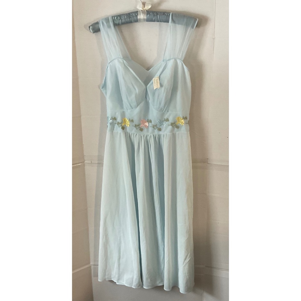 Artemis Waltz Gown Moonstone Blue Vintage Style Embroidered Nightgown Size 38